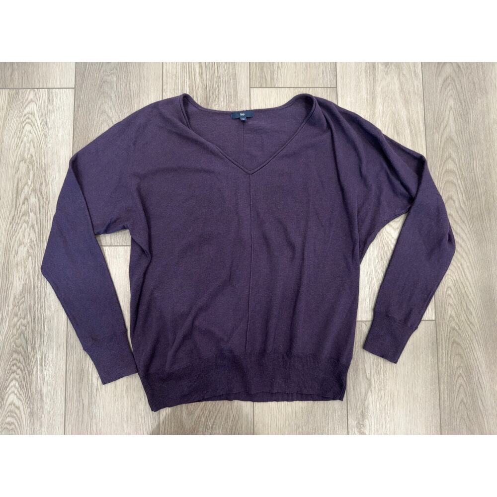 Gap Plum Purple V-Neck Dolman Sleeve Pullover Sweater Wool Cotton Blend XS